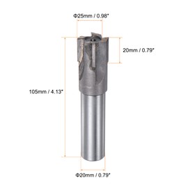 sourcing map Square Nose End Mill, 25mm Cutting Dia Tungsten Carbide Tip 4 Straight Flutes Milling Cutter with 20mm Straight Shank