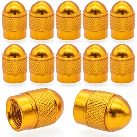 MEAJOO 12PCS Bullet Style Tire Valve Stem Caps, Wheels Tire Air Caps, Corrosion Resistant Leak-Proof, Universal Tire Valve Stem Covers for Cars, SUV, Trucks, Bikes, Motorcycles, Bicycles(Gold)