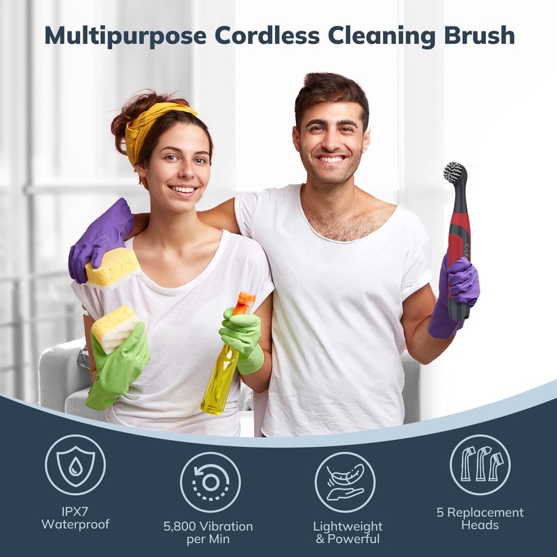 LifeBasis Cordless Electric Cleaning Brush, Mini Power Scrubber for Cleaning