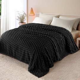 Whale Flotilla King Size Blanket for Bed with Jacquard Pattern, Fuzzy Soft Cozy Exquisite Blankets for All Season, Warm and Fluffy, 90x104 Inch, Black