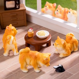KARLOR Mini Dog Figures Set, 6 Pieces Shiba Inu Statues, Cute Puppy Ornaments, Dog Sculpture, Pets Figure, Animal Ornaments, Collector's Piece, Gift, Desktop Decoration