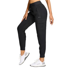 BVVU Women's Cargo Joggers Hiking Pants High Wasited Lightweight Quick Dry with Zipper Pockets Waterproof Athletic Sweatpants Black