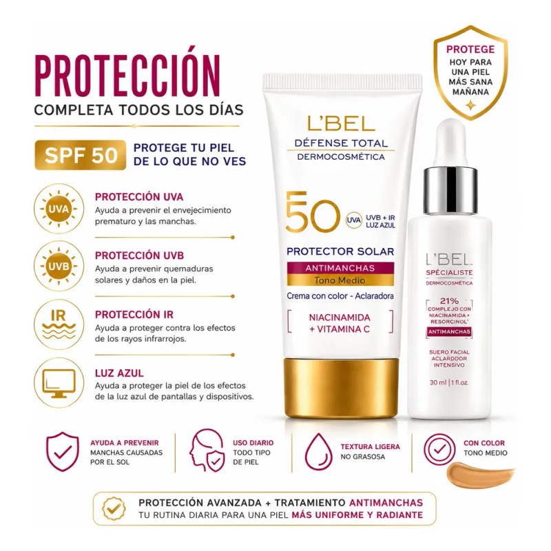 Lbel Antimancha Sérum Niacinamida Protector Solar Tono Medio