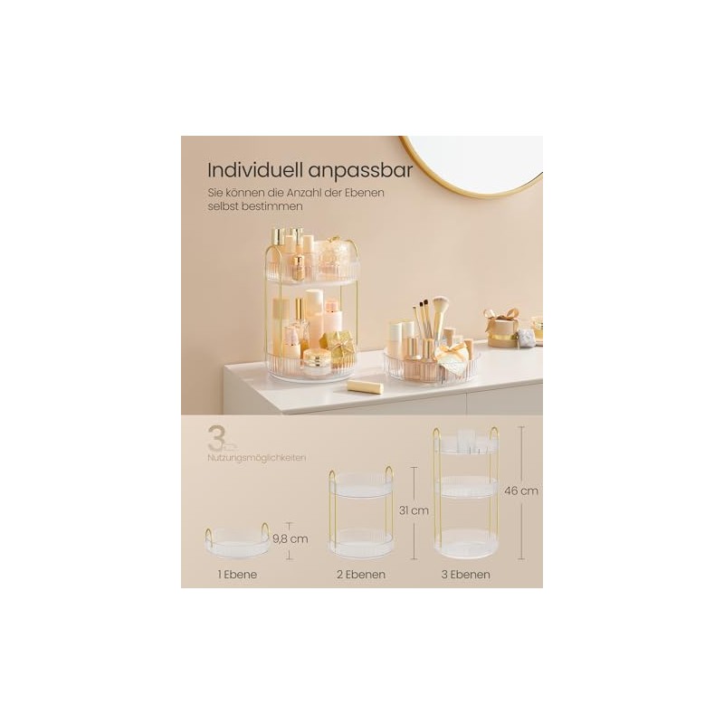 SONGMICS Makeup Organiser Rotating Cosmetic Organiser Round 3 Tier Cosmetic