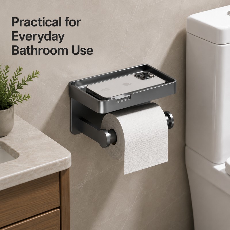 Toilet Paper Holder with Shelf for Bathroom – Aluminum Alloy