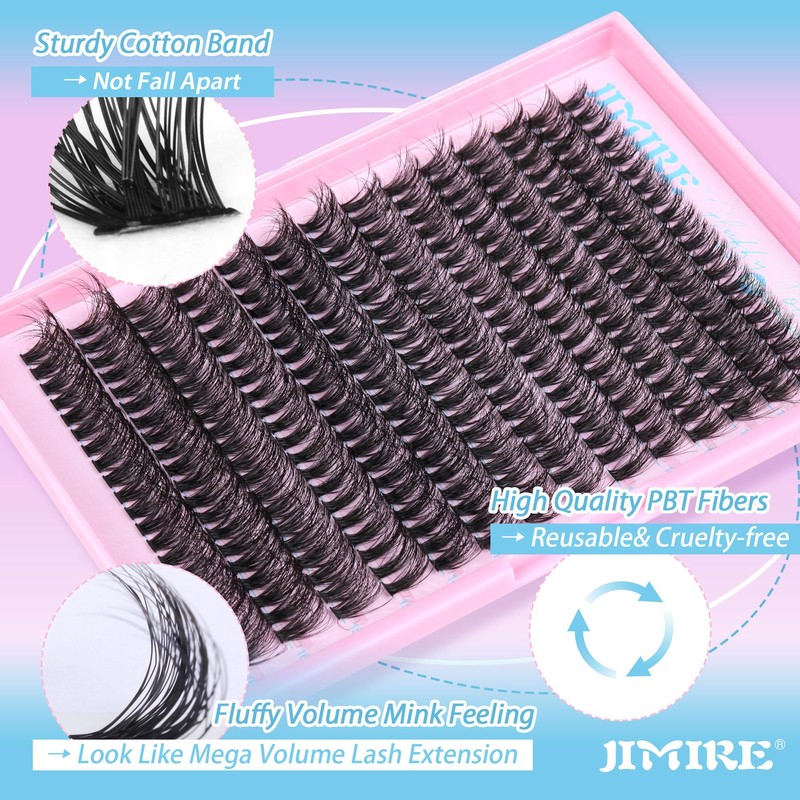 JIMIRE Fluffy Lash Clusters Volume Wispy 50D Thick Mink Eyelash