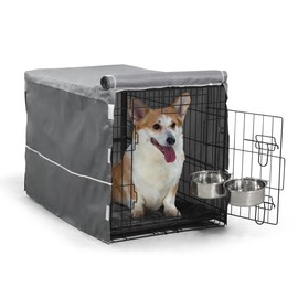 BOWHAUS 30-Inch Single Door Dog Crate Kit Includes Crate Cover, Dog Bed & 2 Bowls and Bowl Racks, Indoor Dog Cage Bundle Set, Foldable Wire Metal Dog Kennel w/Pan for Small, Medium Dog