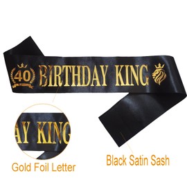 PANBINN 40th Birthday King Sash, Satin Black Birthday Sash for Men Funny 40th Birthday Party Decorations Gifts Favors