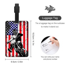 Dirt Bike American Flag Motocross Biker Luggage Tag Holder Cute Baggage Tags Suitcase Lables for Travel