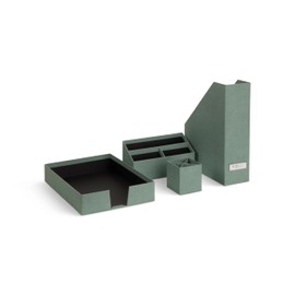 Bigso Box of Sweden HUGO 4-Piece Desk Set with 1 Magazine File, 1 Pen Holder, 1 Sorting Box and 1 Box without Lid - Fibreboard and Paper Organiser System in Linen Look - Mint Green