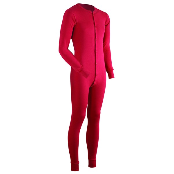 ColdPruf Men's Dual Layer Long Sleeve Union Suit, Red Small