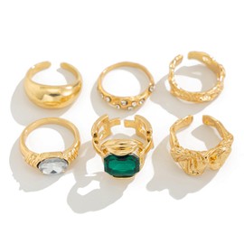 GIGB PBDK Chunky Gold Stackable Rings for Women,Bling Crystal Rings Pack Trendy Party Prom Statement Ring Set,Vintage Everyday Jewelry Accessories Gifts(Gold,Gold2)