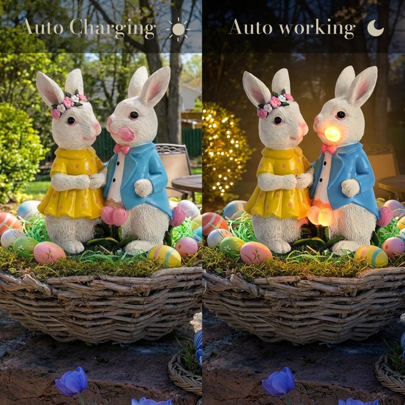 Easter Decorations Outdoor with Solar Lights, 8'' Lighted Easter Bunny