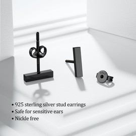 JIAYIQI 925 Sterling Silver Stud Earrings Simple Mini Bar Circle Dot Heart Star Lightning Bolt Stud Earrings 14K Gold Plated Cartilage Earrings Studs for Women Men Hypoallergenic Jewelry, Sterling