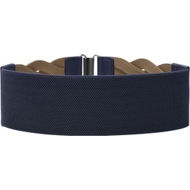 BlackButterfly 3 Inch Wide Waspie Elastic Vintage Braided Buckle Waist Belt (Midnight Blue, S)