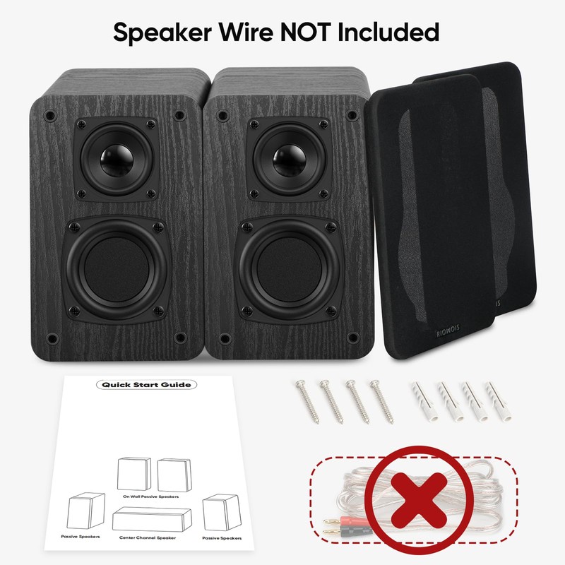RIOWOIS Passive Bookshelf Speakers for Home Theater Surround Sound, Home