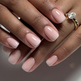24Pcs Nude Press on Nails Short Square Acrylic Fake Nails Ombre Fake Nails Glossy Gradation False Nails Nude Nature Stick on Nails Full Cover Glue on Nails for Women Girls Nails Decoration