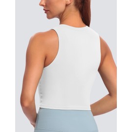 Baydi Women's Sports Bra Without Underwire, Bustier, Removable, Padded Crop Tops, High Closed Tank Top, Yoga, Fitness Soft Bra, White