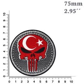 EXPRESS-STICKEREI Biker Patches 75 x 75 mm | Biker Cowl Applique for All Fabrics | Turkey Flag Iron-On Accessories | 1 Piece