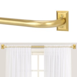 Gold Wrap Around Curtain Rods,Gold Curtain Rods for windows 48 to 84 Inch(4-7Ft),Adjustable Blackout Curtain Rod,1 Inch Diameter Window Curtains Rod,Room Darkening Drapery Rods 48-90",Brushed Gold