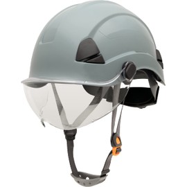 Honeywell Fibre Metal Safety Helmet with Visor, Hard Hat for Construction, Non-Vented, 4-point buckle chinstrap, 6-point ratchet suspension, Resistant to extreme temperatures, Grey, FSH10009E