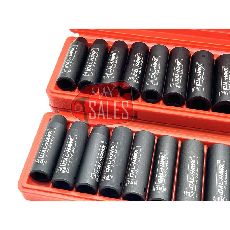 Cal-Hawk 22pc 1/2" Drive Deep Impact Socket Set SAE &