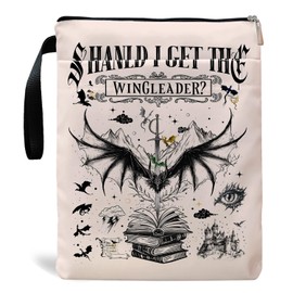 Fourth Wings Inspired Book Sleeve, Book Sleeve with Zipper, Dragon Book Sleeve for Book Lovers, Book Pouch Kindle Protector, Gifts for Women Teacher Librarian Bookworm Bookish (White-B, Large)