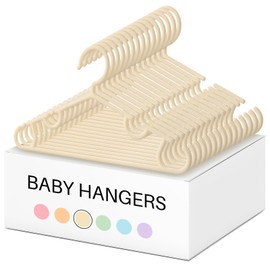 Hsei 60 Pack Kids Nursery Hangers Plastic Baby Hangers Heavy Duty Toddler Hanger for Pants, Coat, Skirts, Closet, Nursery Decor(Beige Color)