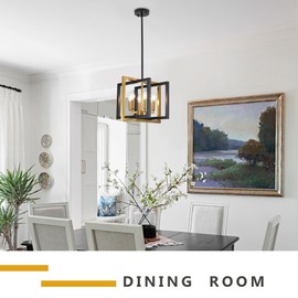 Black and Gold Chandelier 6-Light,Hanging Dining Room Light Fixture Adjustable Hight,Industrial Kitchen Island Light Fixtures,Metal Farmhouse Chandeliers for Living Room Bedroom Entryway Foyer