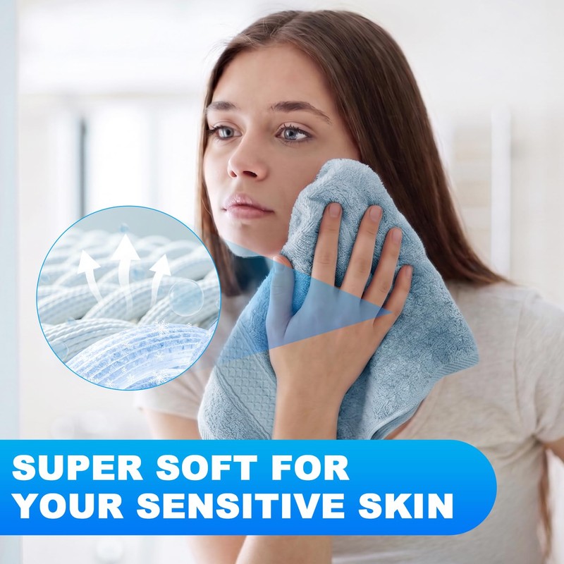 Washcloths Set, 6-Pack Cotton Wash Cloths, 13x13 Inch, Light Blue