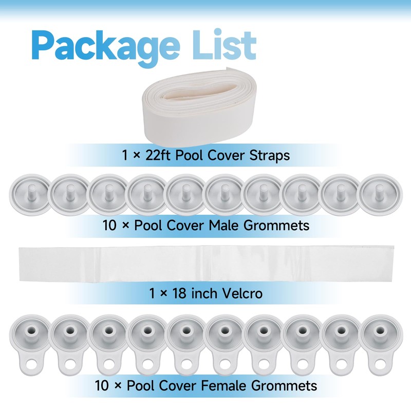 ANTOBLE Pool Cover Straps and Clips, Universal Solar Cover Reel