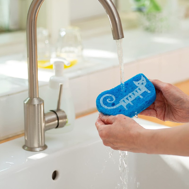 Econfort House Cellulose Sponge, Cuten, Cat, 2 Pieces, Scandinavia, Blue