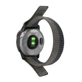 Fleshy Leaf 26mm Hook and Loop Quick Dry Watch Band for Garmin Fenix 7X/6X/5X, Woven Nylon Ultralight Sport Wristband Strap, Gray-Black