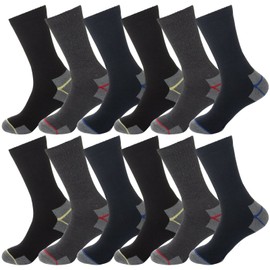 12 pairs Mens Hard Wearing Work Socks - Reinforced Heel and Toe - Safety Boot Socks - Excellent Quality - Warmth and All Day Comfort, Assorted Dark, 6/11 UK