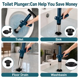IIRUNT High Pressure Air Toilet Plunger with Visual Pressure Gauge, 304 Stainless Steel Drain Clog Remover Kit with Splash Guard - Heavy Duty Plumbing Tool for Bathroom and Floor Drain