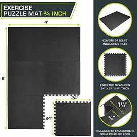 ProsourceFit Weaved Pattern Extra Thick Exercise Puzzle Mat 3/4-inch, EVA Foam Interlocking Tiles for Home Gym Flooring, Cushioned for Weight Lifting 