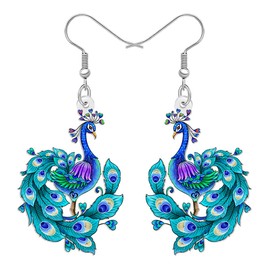 BONSNY Colorful Peacock Dangle Earrings, Turquoise Blue Acrylic Birds Design with Floral Accents, Decorative Spring Summer Hook Design, Bohemian Style,Jewelry Gifts for Women Accessories (Navy)