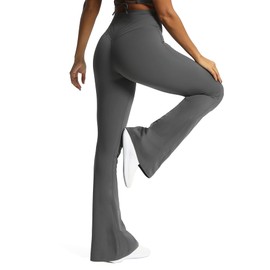 Aoxjox Flare Leggings for Women Trinity Tummy Control High Waisted Wide Leg Yoga Pants 31" (Iron Grey, Medium)