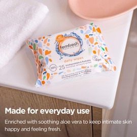 Femfresh Intimate Wipes - Flushable & Biodegradable Disposable Feminine Hygiene Vaginal Cloths with Calendula & Aloe Extracts - Freshening, Soothing, pH Balanced, Hypoallergenic – Pack of 6 x 25 Wipes