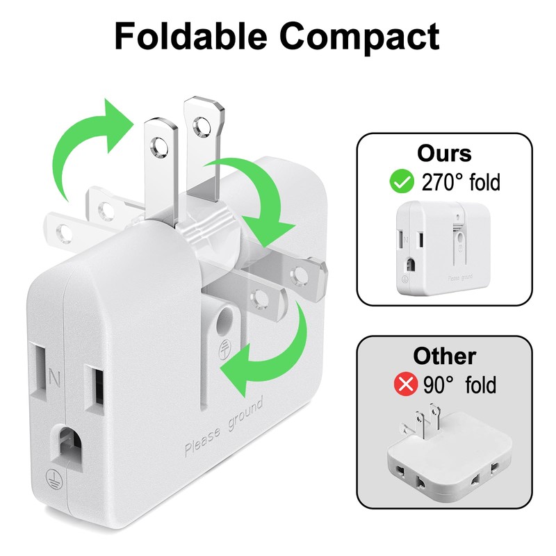 ETwinCoo 2-Prong/3-Prong Swivel Adapter, Polarized Grounding Converter with Flat Wall