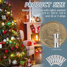 Weewooday 40 Pack Christmas Mini Fast Blow Light Fuses 3a 125v 110v Xmas Light Strings Glass Fuse for Outdoor, 0.39 x 0.14 Inch/ 10 x 3.6 mm