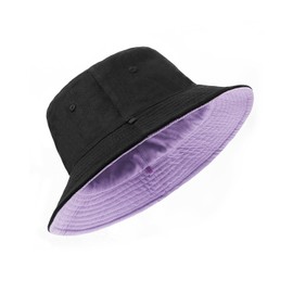 Zylioo Oversize XL Cotton Bucket Hat, Large Reversible Fisherman Hats, Double Side Wear Fishing Hat Summer Sun Hat Black-Purple