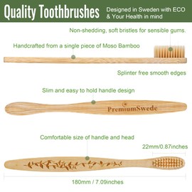 Premiumswede Bamboo Toothbrushes - Biodegradable Eco Friendly Soft Toothbrushes for Adults, Kids - Natural Wooden Toothbrushes with Soft Bristles - 10 Pcs Family Toothbrush Pack