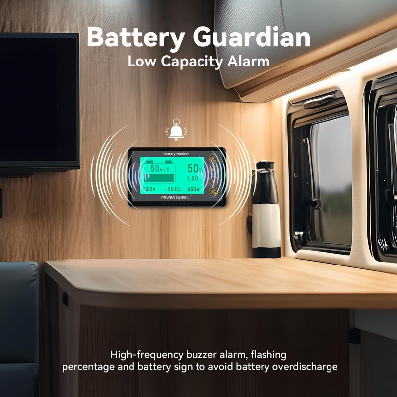 power queen 500A Battery Monitor with Shunt | Programmable Alarm