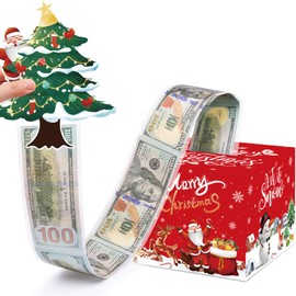 Meiidoshine Red Christmas Money Boxes for Cash Gift Pull, Surprise Money Holder Cash Gift for Kids Adults, DIY Fun Cash Box for Women Men Girls Boys Mom Dad Friends, Include 100Pcs Transparent Bags