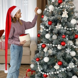 Geyoga 2 Pcs Christmas Santa Hat Extra Long Plush Christmas Hat White Xmas Claus Hat for Adults Party Costume(Red, White,Adults)