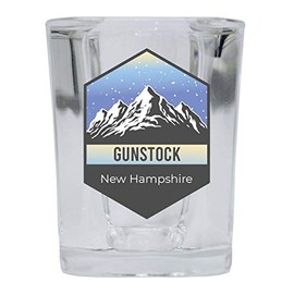 R and R Imports Gunstock New Hampshire Ski Adventures 2 Ounce Square Base Liquor Shot Glass 4-Pack