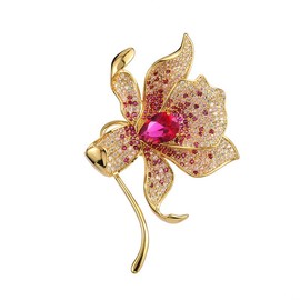 Rhinestone Lily Flowers Brooch Pin for Women Girls Fashion Red Crystal Brooch Lapel Pins Dainty Elegant Dress Accessories Jewelry Atmospheric Boutonniere Corsage for Hat Bag Suit Tie Gift Wedding