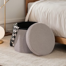 CAIPINFUL 15 Inchs Round Storage Ottoman, Small Foldable Foot Stool with Hidden Storage for Living Room, Bedroom - Compact Organizer for Small Spaces,Grey