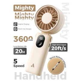 Aecooly Mighty Portable Handheld Fan | 20H Max Cooling Time | 3 Flexible Modes | 5 Speeds Wind | Battery Level Display | Mini USB Rechargeable Personal Battery Powered Fan Travel Gifts for Women-Beige